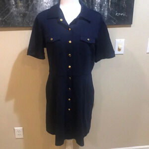 New York & Company Navy Gold Button Front collared Breast Pockets Dress-Size L